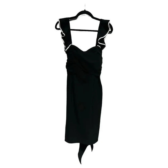 Club Monaco Black Bodycon Ruffle Sleeveless Cocktail Dress Tie Back Size 0 - Picture 1 of 8